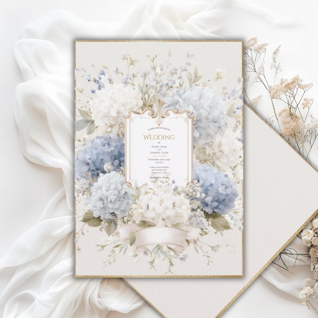 Elegant Blue Hydrangeas Vintage Wedding Invitation (Creator Uploaded)
