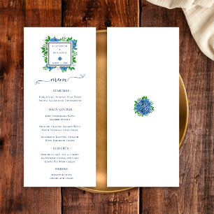 Elegant Blue Hydrangeas Watercolor Wedding Menu