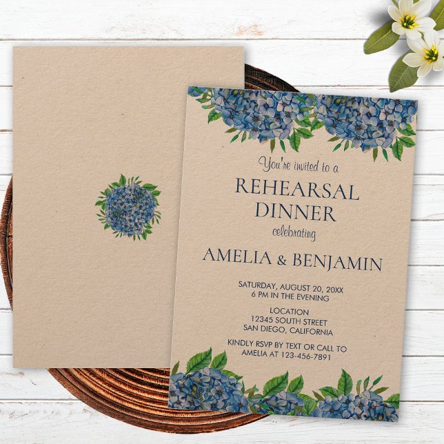 Elegant Blue Hydrangeas Wedding Rehearsal Dinner Invitation (Creator Uploaded)