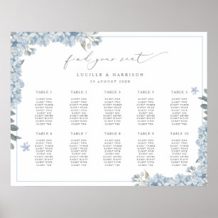 Elegant Blue Hydrangeas Wedding Seating Plan Poster