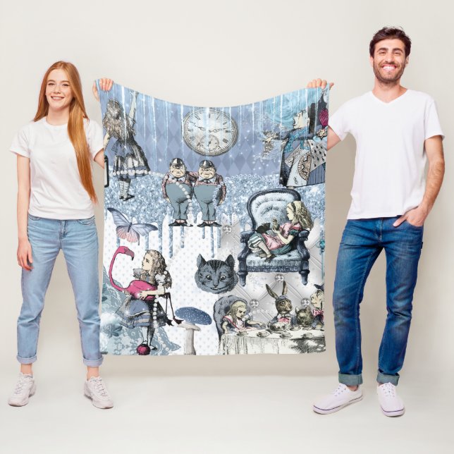 Elegant Blue Ice Alice in Wonderland Silver Glitte Fleece Blanket (In Situ)