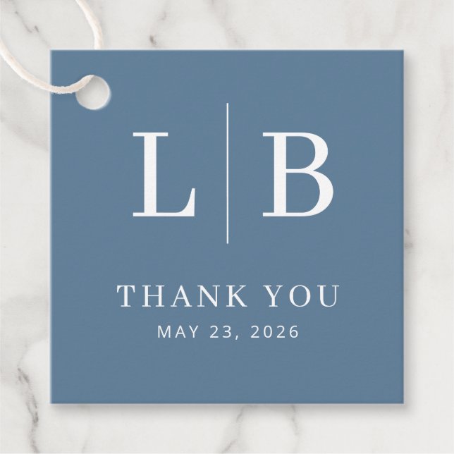Elegant Blue Initials Favour Tags (Front)