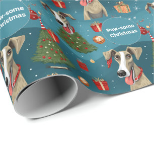 🎄🎅 Elegant  Blue-ish with Whippets Wrapping Paper