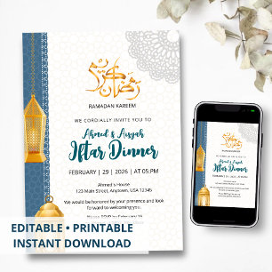 Elegant Blue Islamic Ramadan Iftar Invitation
