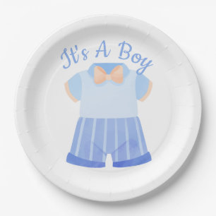 Elegant Blue It's A Boy Baby Shower Paper Plate