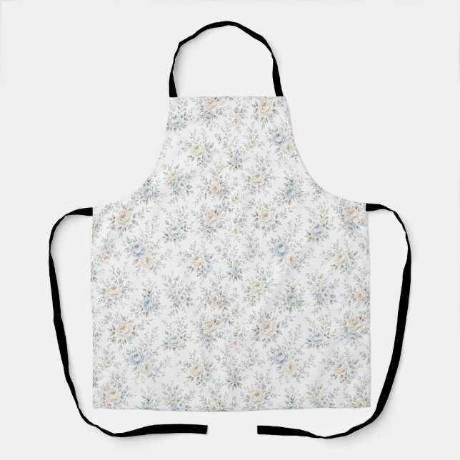 Elegant Blue & Ivory Floral Apron (Front)