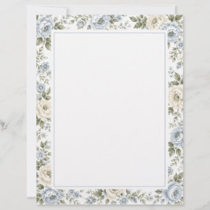 Elegant Blue & Ivory Floral Custom Letterhead