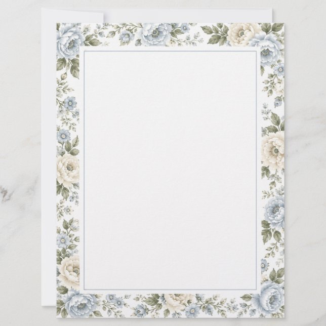 Elegant Blue & Ivory Floral Custom Letterhead (Front)