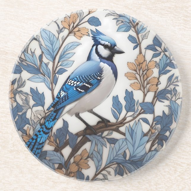 Elegant Blue Jay William Morris Inspired Coaster (Front)