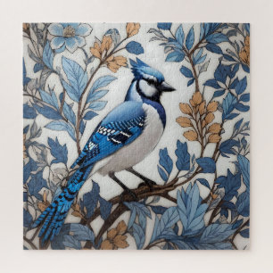 Elegant Blue Jay William Morris Inspired Jigsaw Puzzle
