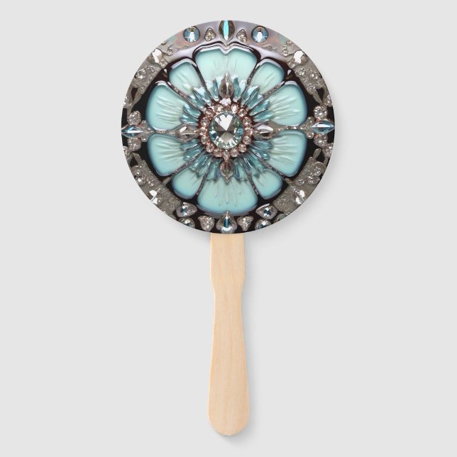 Elegant Blue Jewelled Look Hand Fans (Front)