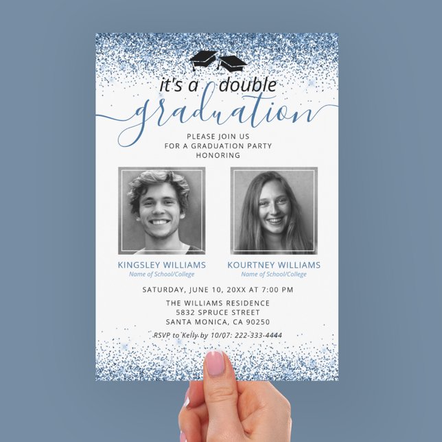 Elegant Blue Joint Graduation Photo Invitation (Creator Uploaded)