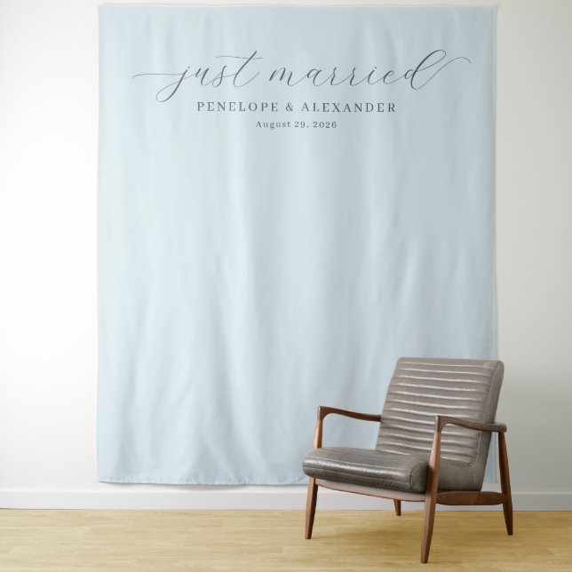 Elegant Blue Just Married Calligraphy Tapestry (In Situ)