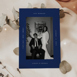 Elegant Blue Just Married Wedding Photo Elopement Announcement