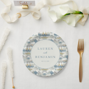 Elegant Blue Kaleidoscopic Geometric Paper Plate