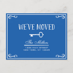 Elegant Blue Key Moving Announcement Postcard