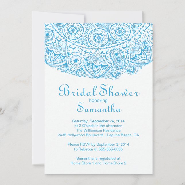 Elegant Blue Lace Bridal Shower Invitation (Front)