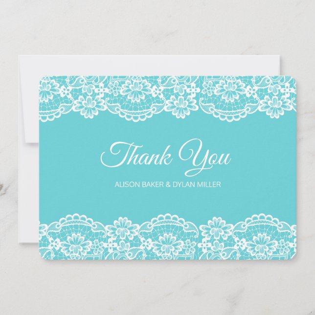 Elegant Blue Lace Thank You Card (Front)