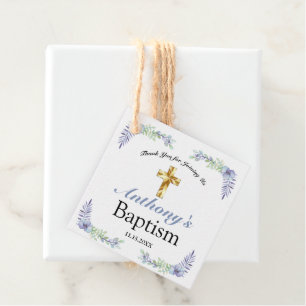 Elegant Blue & Lavender Gold Cross Baby Baptism Favour Tags