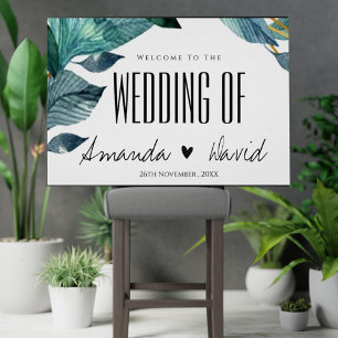 Elegant Blue Leaves Welcome to The Wedding Sign