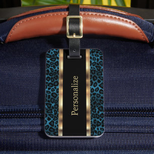 Elegant Blue Leopard Animal Print DIY Text Luggage Tag