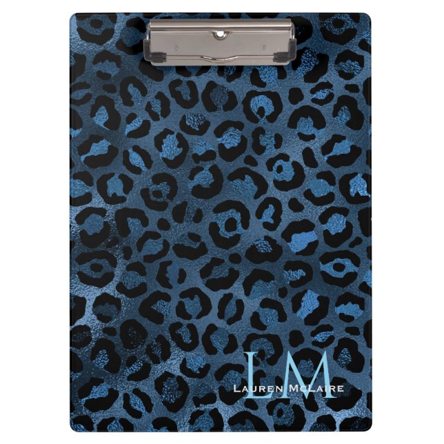 Elegant Blue Leopard Personalised Clipboard (Front)