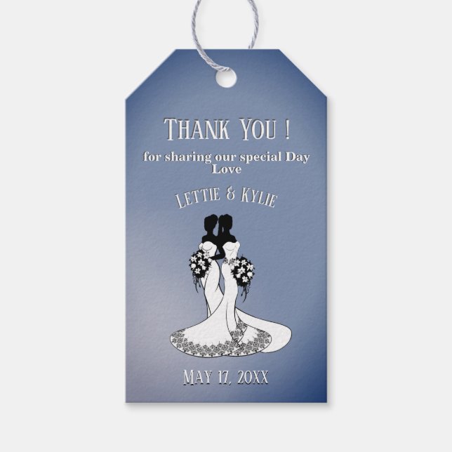 Elegant Blue Lesbian Thank You Gift Tag (Front)