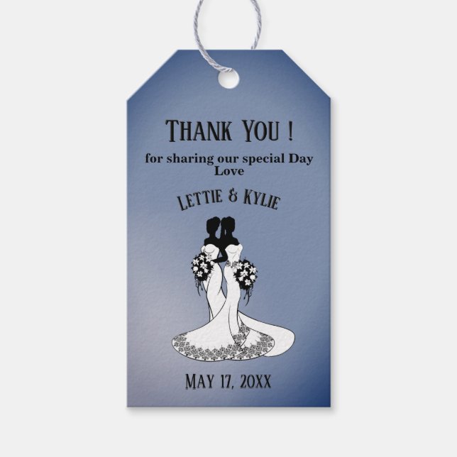 Elegant Blue Lesbian Thank You Gift Tag (Front)