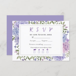 Elegant Blue Lilac Watercolor Hydrangeas Wedding RSVP Card