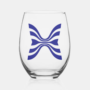 Elegant Blue Line Letter X Monogram Stemless Wine Glass