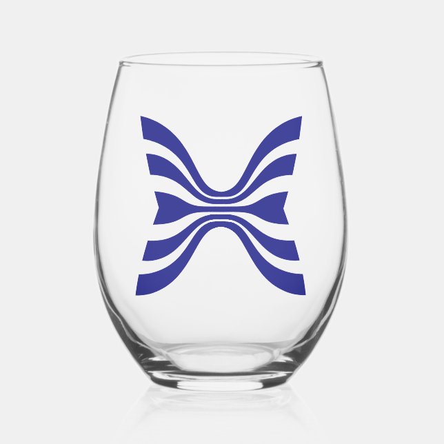 Elegant Blue Line Letter X Monogram Stemless Wine Glass (Front)