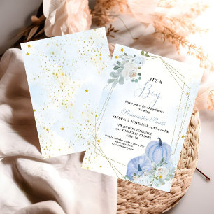 Elegant Blue  Little Pumpkin Boy Baby Shower Invitation