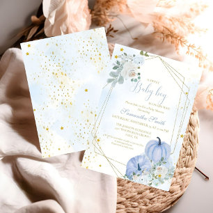 Elegant Blue Little Pumpkin Boy Baby Shower Invitation