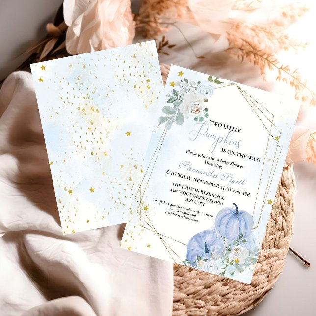 Elegant Blue  Little Pumpkin Twin Boy Baby Shower Invitation (Creator Uploaded)