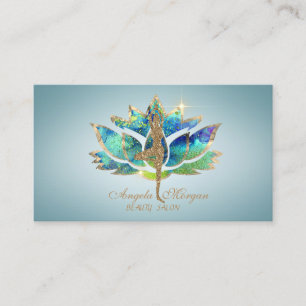 Elegant Blue Lotus Flower Glitter Yoga Girl Business Card