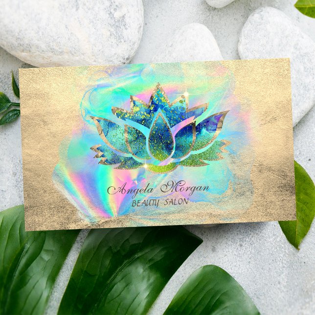 Elegant Blue Lotus Flower Holographic Inc  Business Card (Creator Uploaded)