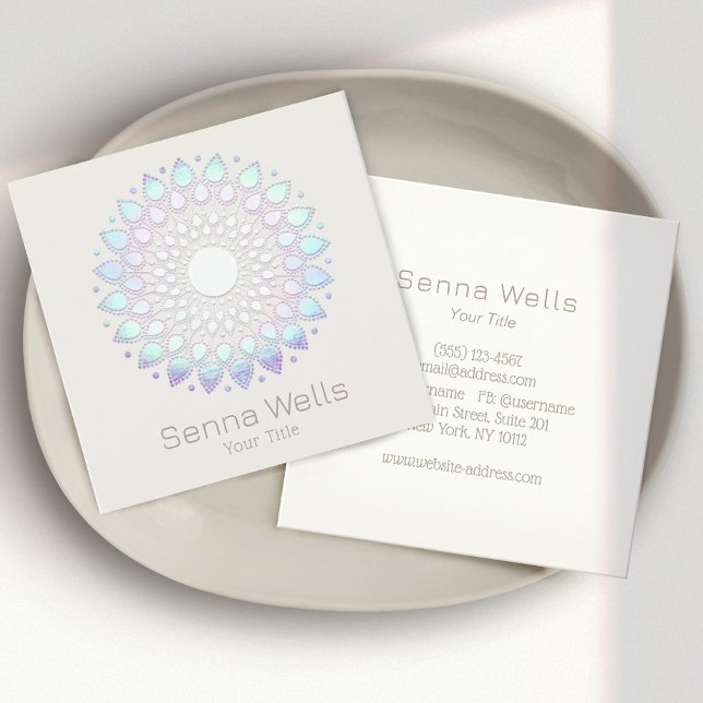 Elegant Blue Lotus Flower Mandala Square Business Card (Creator Uploaded)