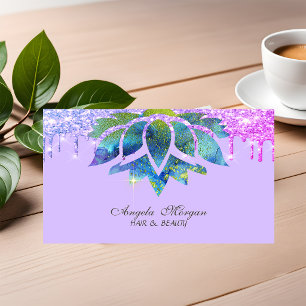 Elegant Blue Lotus Glitter Drips Violet Business Card