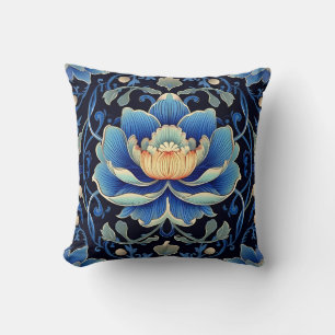 Elegant Blue Lotus Tile Pattern Cushion