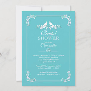 Elegant Blue Love Birds Bridal Shower Invitation