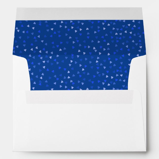 Elegant Blue Love Hearts Confetti Return Address Envelope (Back (Bottom))