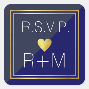 elegant blue love wedding monogrammed RSVP Square Sticker