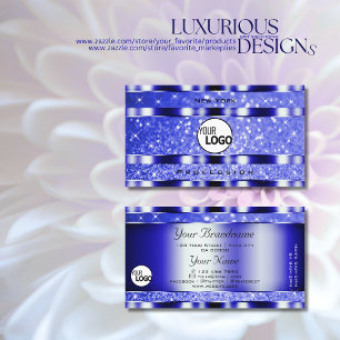 Elegant Blue Luminous Glitter Sparkle Stars Logo Business Card