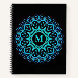 Elegant Blue Mandala Monogram Back to School Notebook