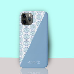Elegant Blue Mandala Pattern on White Name Case-Mate iPhone Case