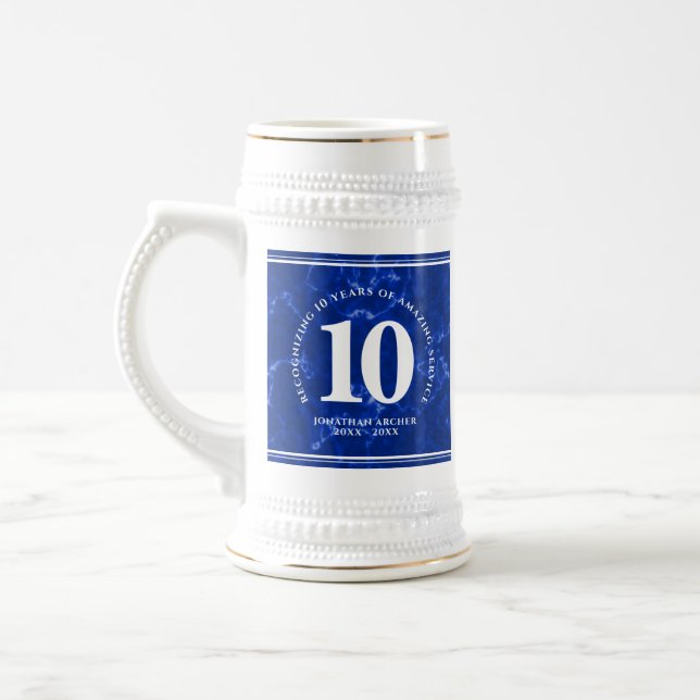 Elegant Blue Marble 10 Years Work Anniversary Beer Stein (Left)