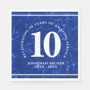Elegant Blue Marble 10 Years Work Anniversary Napkin