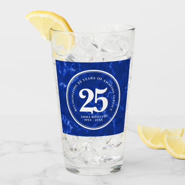 Elegant Blue Marble 25 Years Work Anniversary Glass (Front Ice)