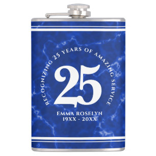 Elegant Blue Marble 25 Years Work Anniversary Hip Flask