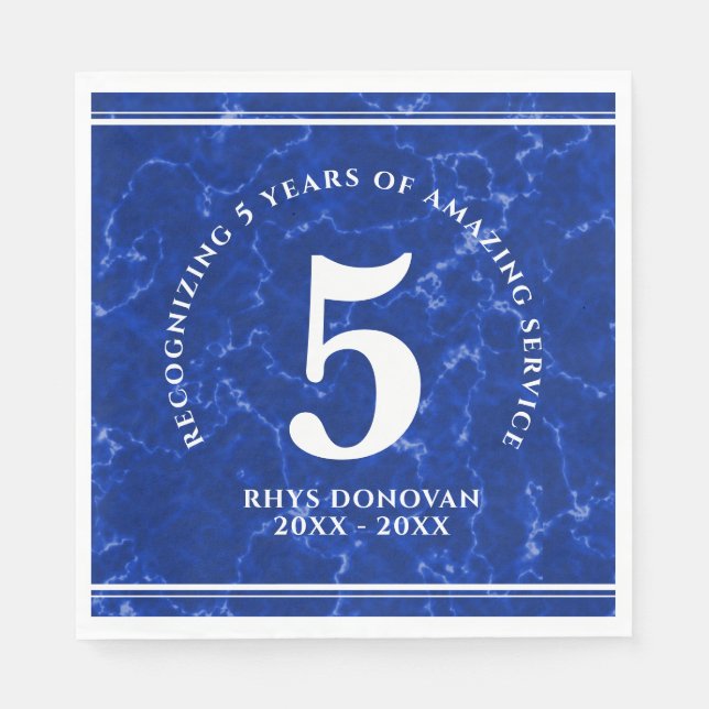 Elegant Blue Marble 5 Years Work Anniversary Napkin (Front)